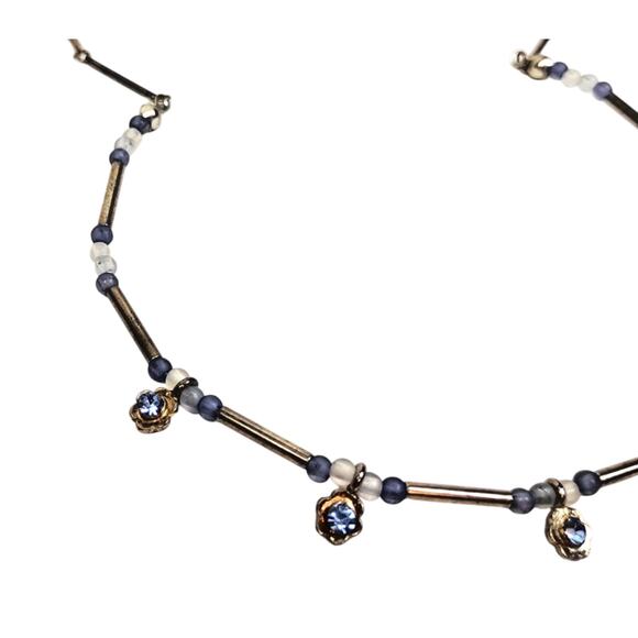 Vintage VJ Vicky Jousan Designer Pipped Art Glass Necklace Blue Crystal Stars - Picture 5 of 6